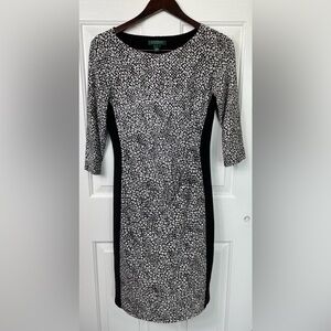 Lauren‎ Ralph Lauren Dress Women’s 8 Black Sheath Leopard Print Stretch Jersey